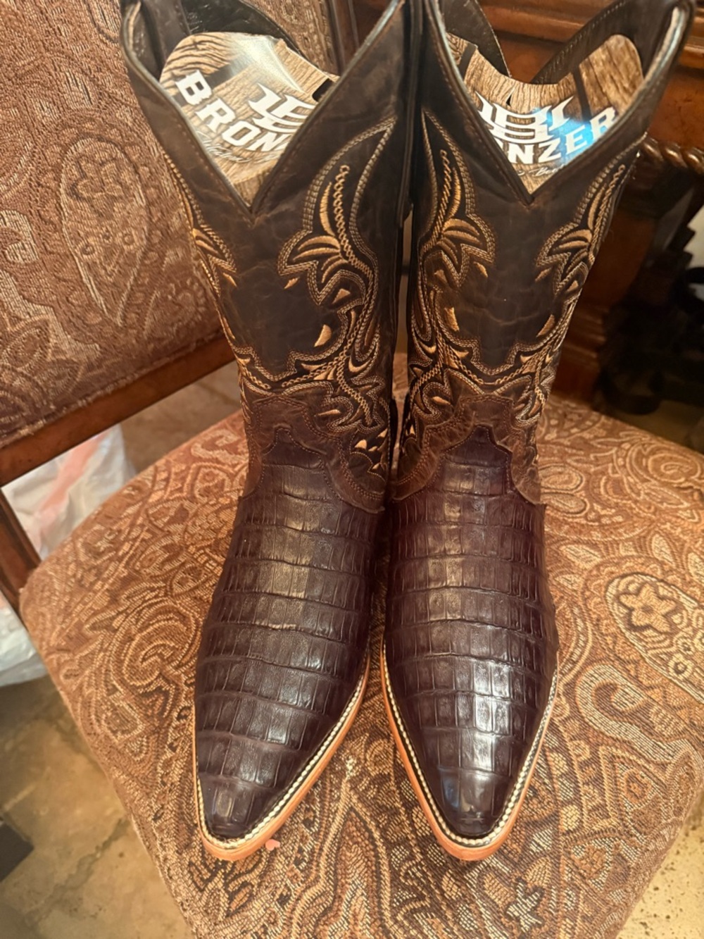 CAIMAN Exotic Leather Cowboy Boots - Dark Brown Exotic Caiman 100%